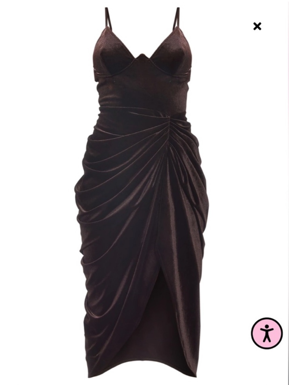 PrettyLittleThing Brown velvet ruched midi dress - Picture 7 of 9